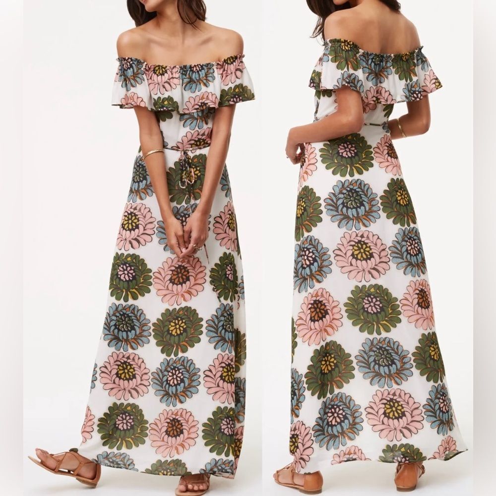 NWT Loft White Floral Off The Shoulder Maxi Dress Size 6